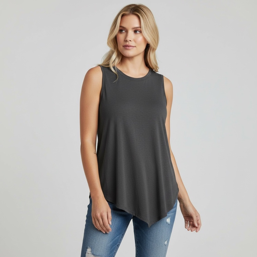 Cabi | 5070 Charcoal Grey Asymmetrical Hem Tank Top XS Soft Stretch
